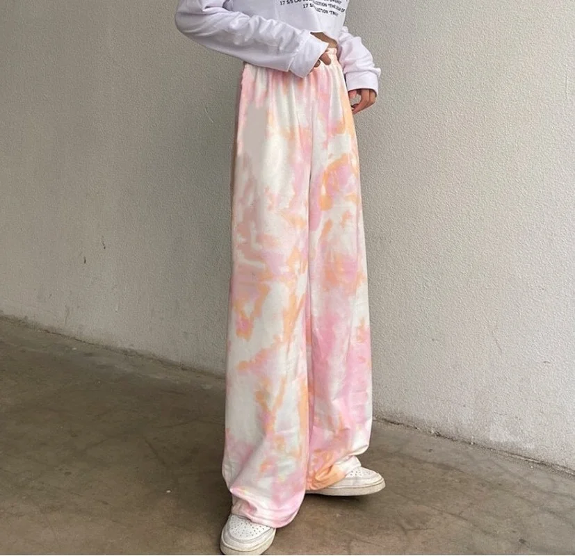 

2021 New Summer Women's Fashion Tie-dye Casual Pants Loose Wide-leg Pants Trousers High-waist Straight-leg Pants Joggers Women