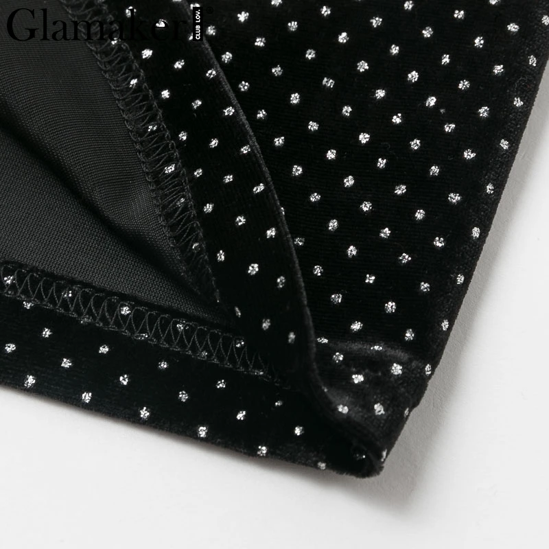 Glamaker, бархатное Черное мини-платье в горошек, Осеннее, с длинным рукавом, с открытой спиной, короткое, элегантное, женское, вечерние, Клубное, женское, облегающее платье