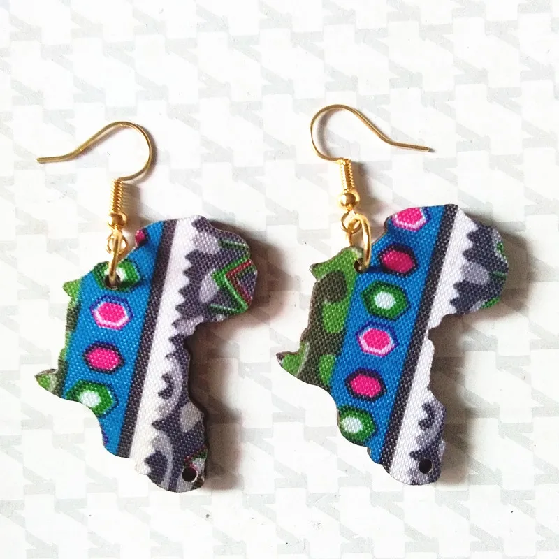 

Fuyier Asymmetric Different Colors Drop Earrings Cute Wood Cloth Art Earring Africa Map Style Party Gift For Women Girls Jewelry