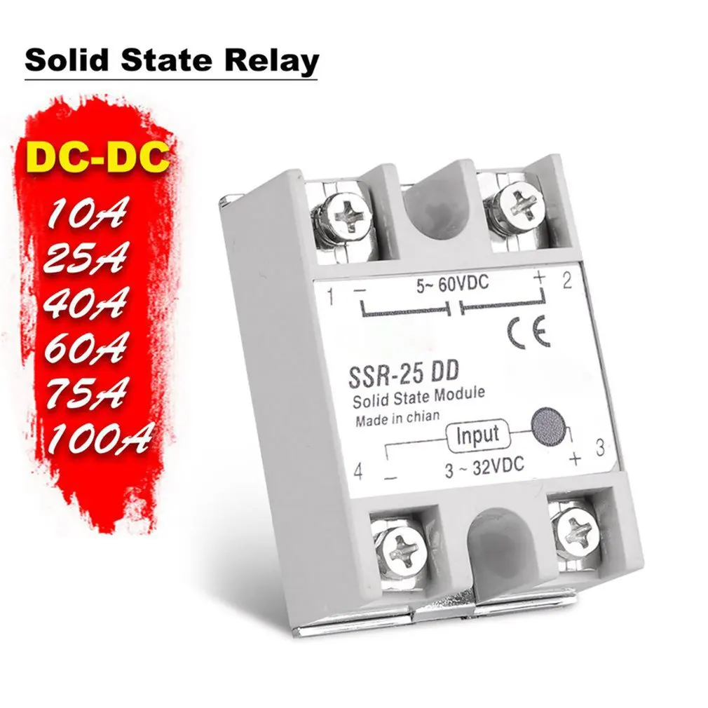 

Solid State Relay SSR-10DD 25DD 40DD 60DD 80DD 100DD DC Control DC 3-32V Input 5-60V Output Single Phase Solid State Relay