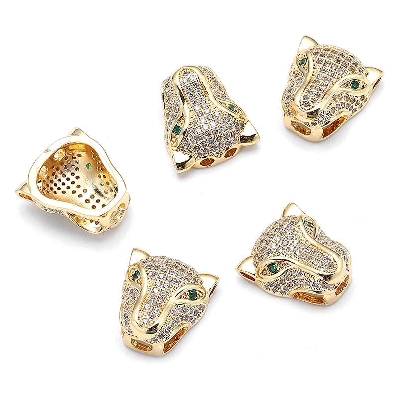 1Piece Panther Animal Leopard Head AAA Zircon Bead Copper Spacer Beads Charms Jewelry Making DIY Bracelet Necklace Factory Price | Украшения