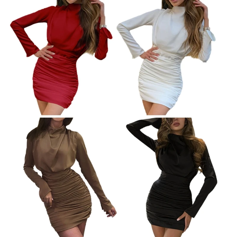 Женское элегантное сексуальное облегающее клубное мини-платье с длинным рукавом