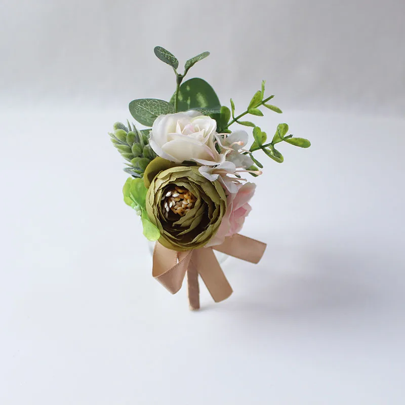 Boutonniere-9 YO CHO Искусственный цветок розы бутоньерка для жениха Свадебный корсаж браслет подружки невесты фиолетовые шелковые цветы Брошь Maria - Цвет: Boutonniere-9