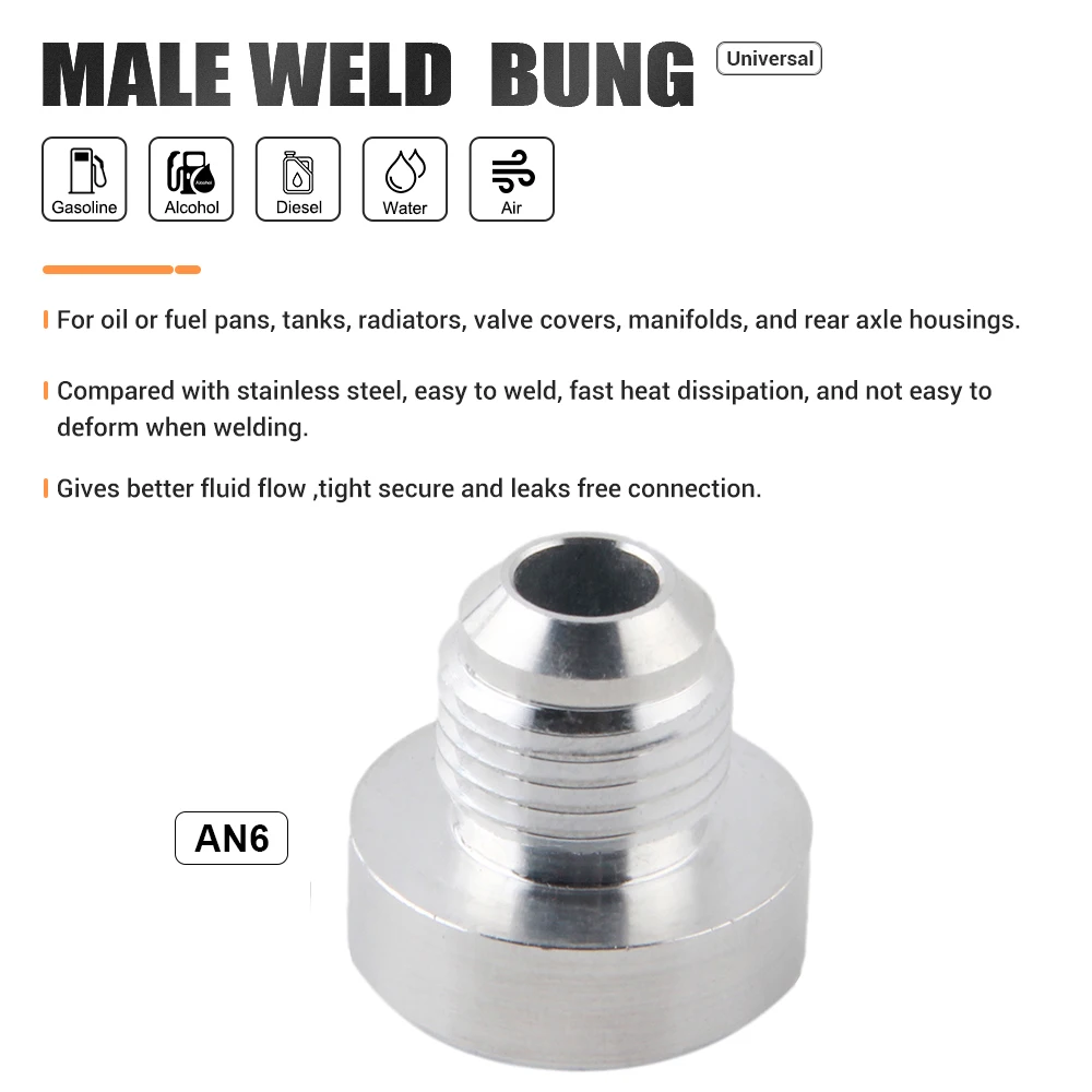 

Top Quality Aluminum AN6-AN Straight Male Weld Fitting Adapter Weld Bung Nitrous Hose Fitting Silver JT1506