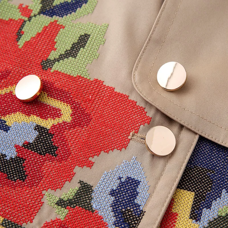 AELESEEN 2020 Spring Office Lady Windbreaker Runway Design Luxury Cross Stiching Floral Embroidery X-Long Coat With Sashes | Женская