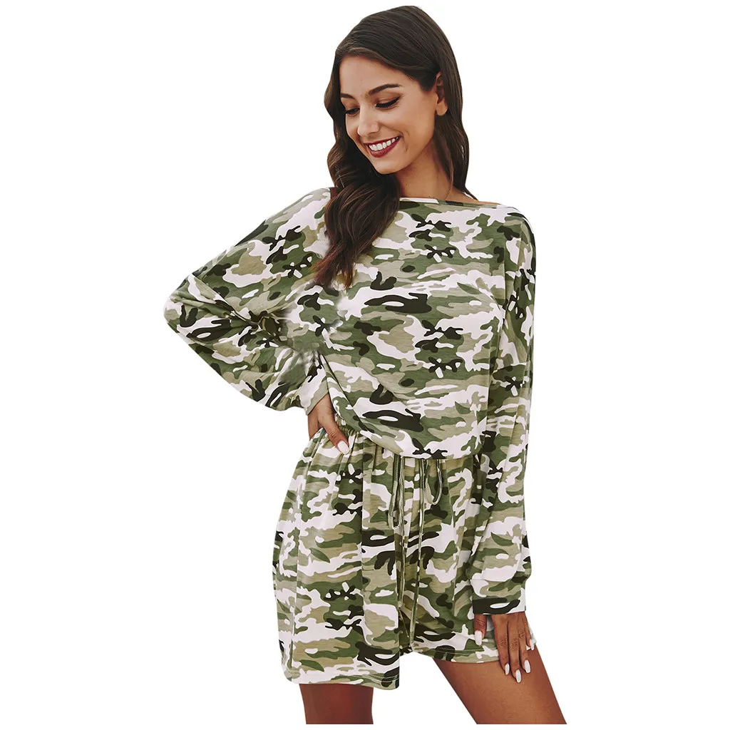 Женский Повседневный комбинезон с леопардовым принтом короткий длинным рукавом