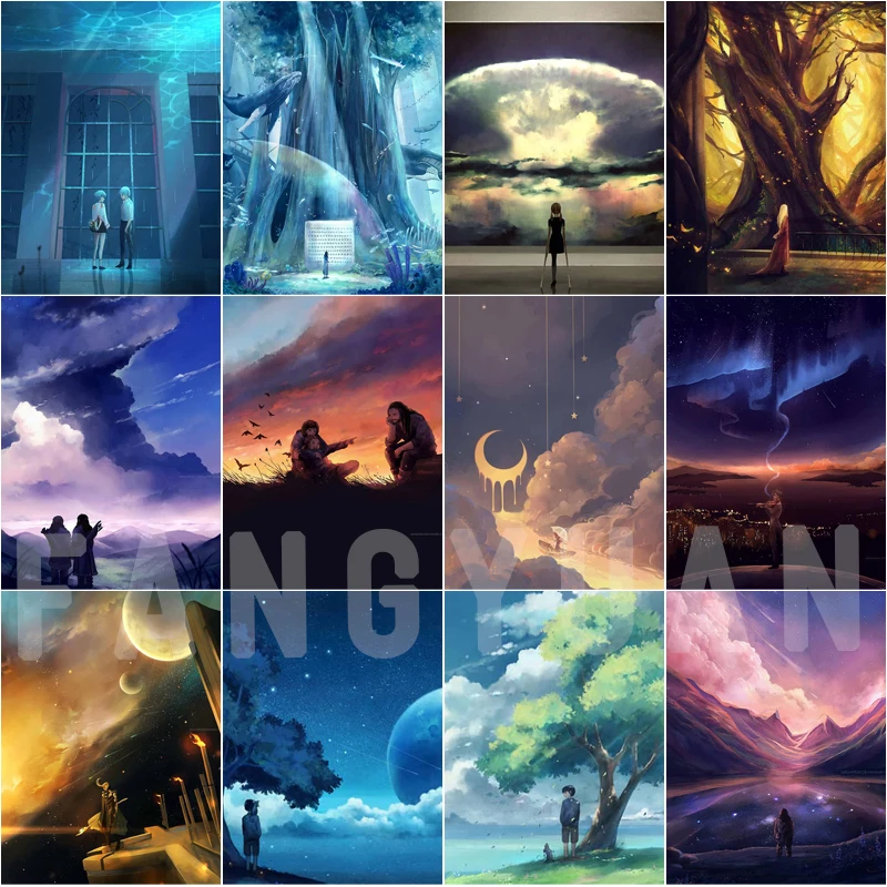 

Full Square Round Diamond Painting Anime Scenery Diy Mosaic Diamond Embroidery Cartoon Illustration Landscape Cross Stitch Kit