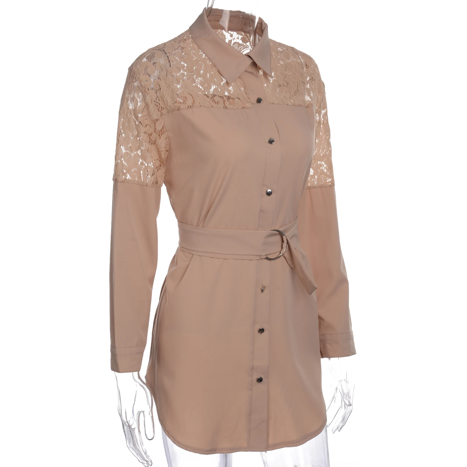 Женское кружевное платье-рубашка на пуговицах элегантное мини-платье с