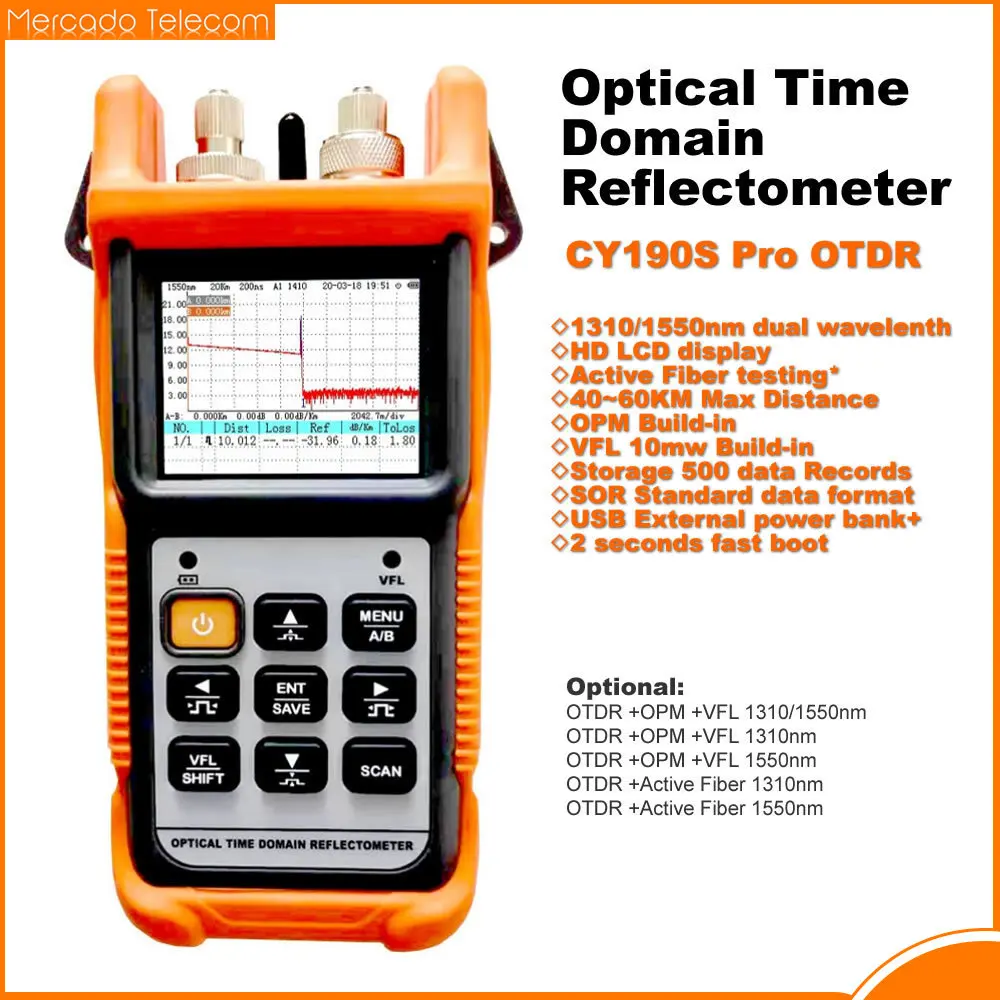 

CY190Pro Portable OTDR Built-in Optical Power Meter OPM + VFL 10km 1310/1550nm Active Fiber Testor Optical Time Domain Reflector