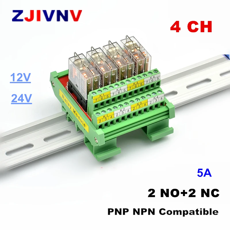 4 Канальный Релейный Модуль DPDT 5A с креплением на din рейку 2 NO + NC оригинальный OMRON 12 В