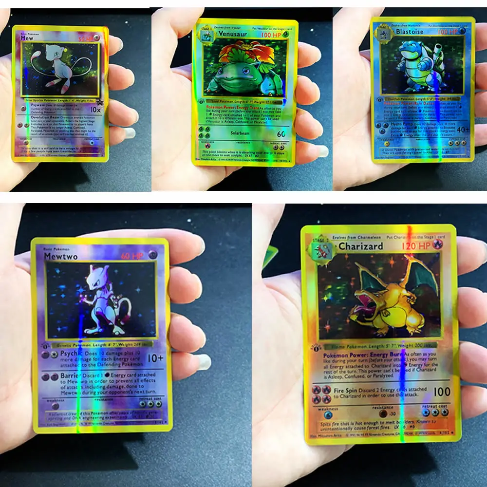 

5PCS 1996 Pokemon Cards Charizard Mewtwo Flash Card First Edition English Version First Generation Pokémon Game Collection Cards