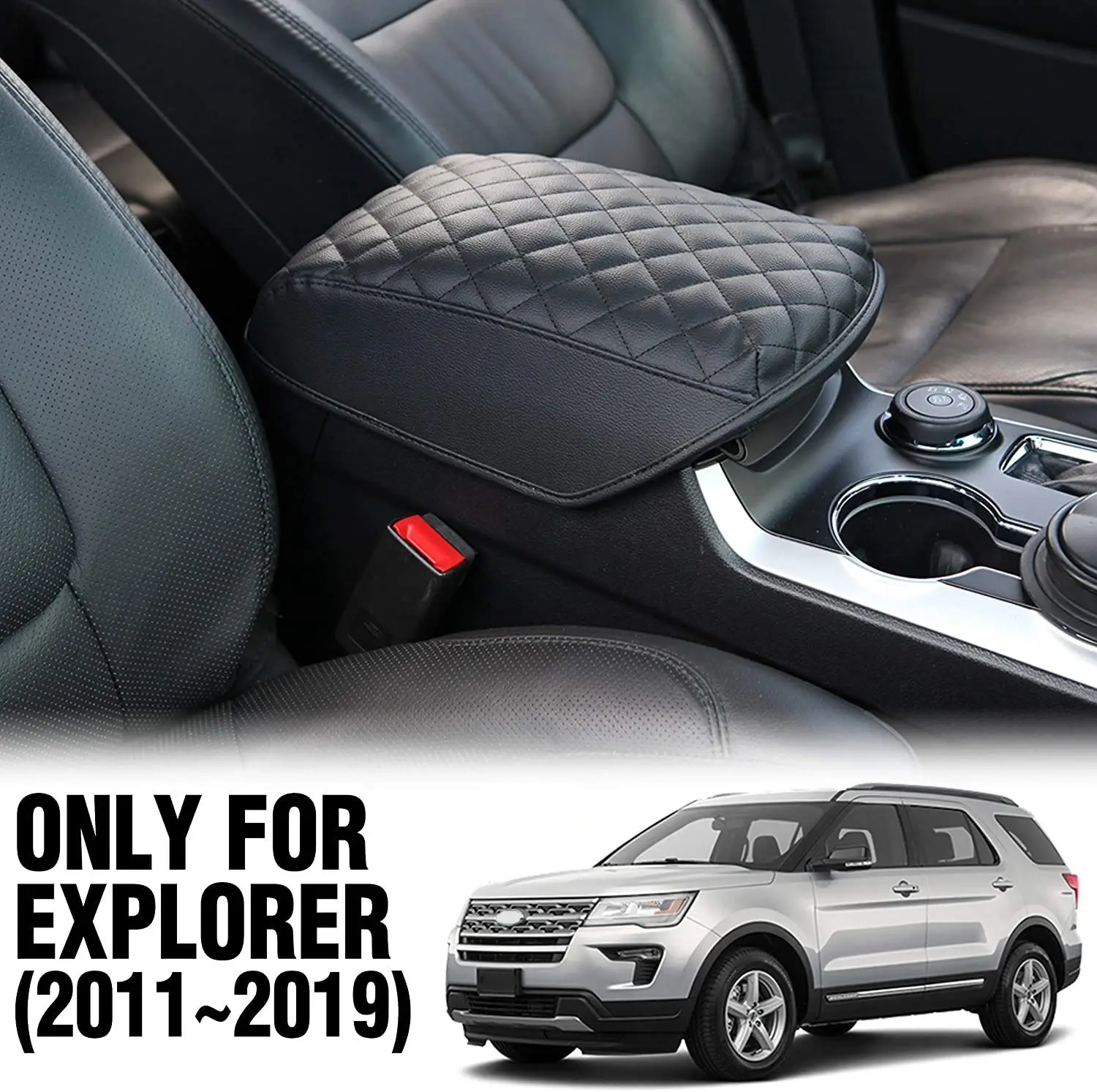 

for Ford Explorer 2011-2019 Car Center Console Armrest Pad Cover PU Leather Armrests Box Protection Cushion