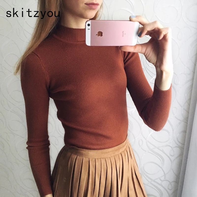 Женский вязаный свитер skitzyou черный облегающий с длинным рукавом пуловер на осень