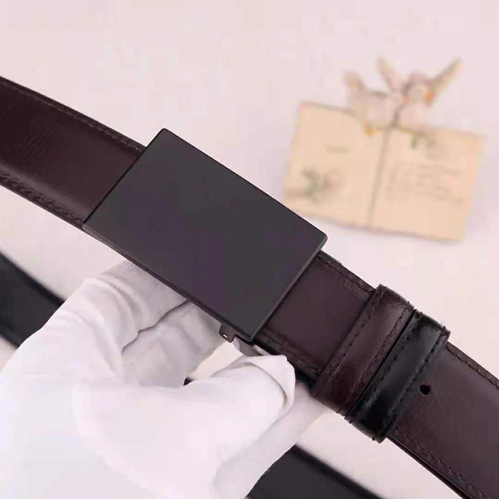 

3.4Cm Black Quality Leather Belt For Men Jeans Trousers Fashion Classic Luxury Brand Designer Belts With Gifts Box