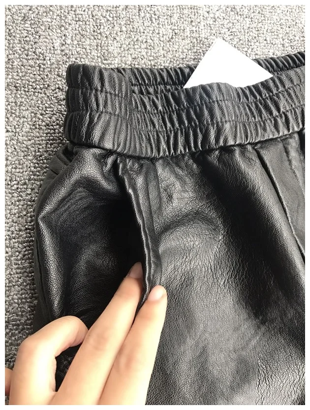 Зимние Модные женские плотные брюки из натуральной кожи с высокой талией