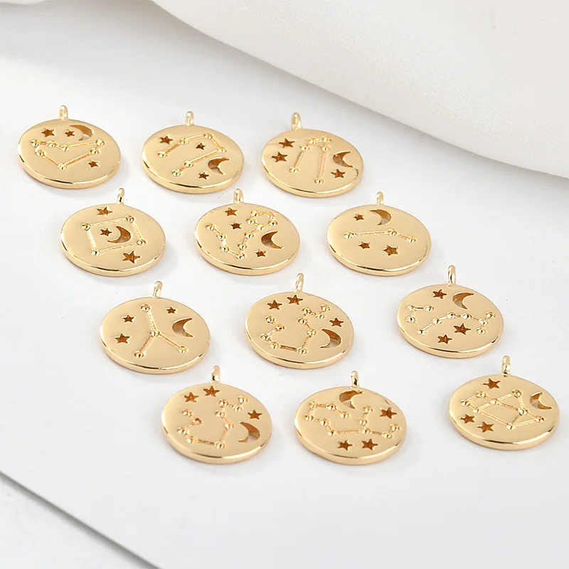 12 созвездий медная покрытая 18K Золотая монета кулон diy серьги ожерелье материал