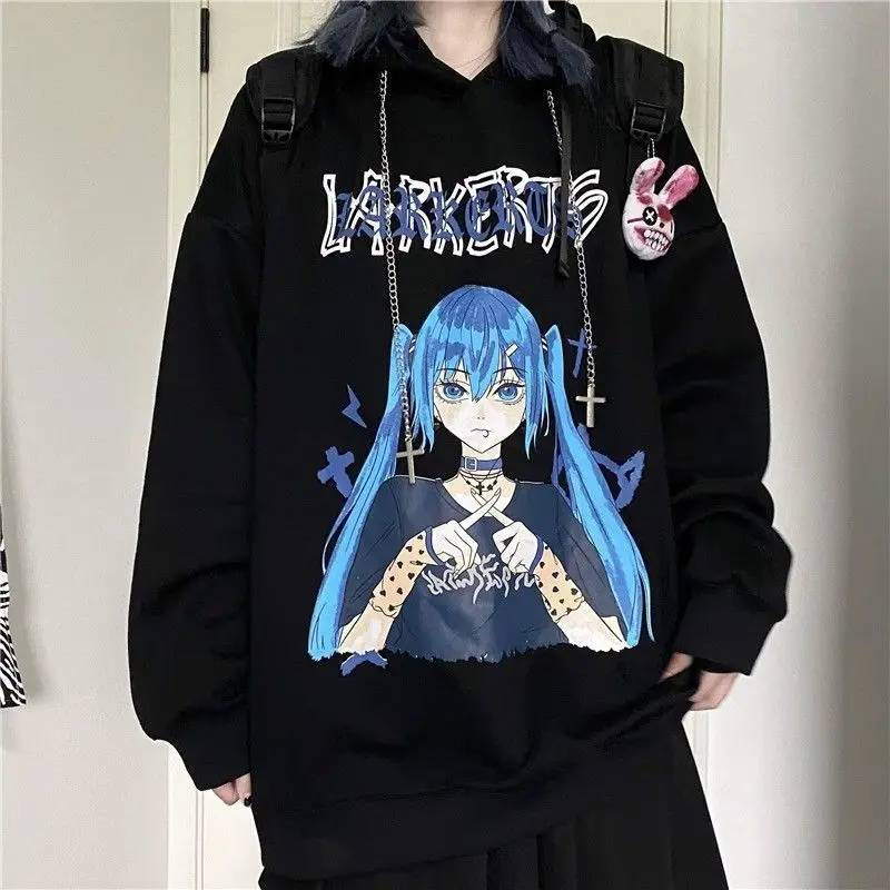 

Black Amine Hoodie Boys Autumn Fashion Punk Sweatshirt Women Korean Long Sleeve Cartoon Tops Vintage Oversize Hooded Hoodie Girl