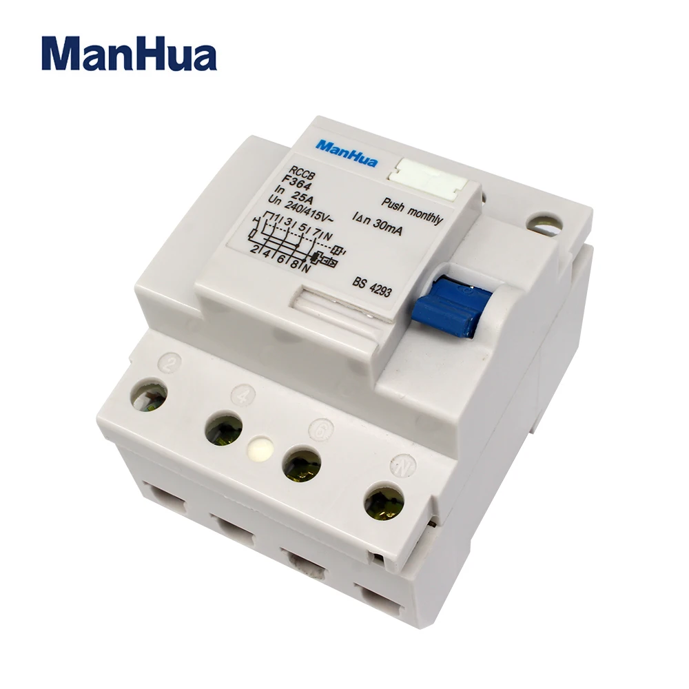 ManHua F364 25A 240/415vac 30mA 4P выключатель остаточного тока Электрическая защита от