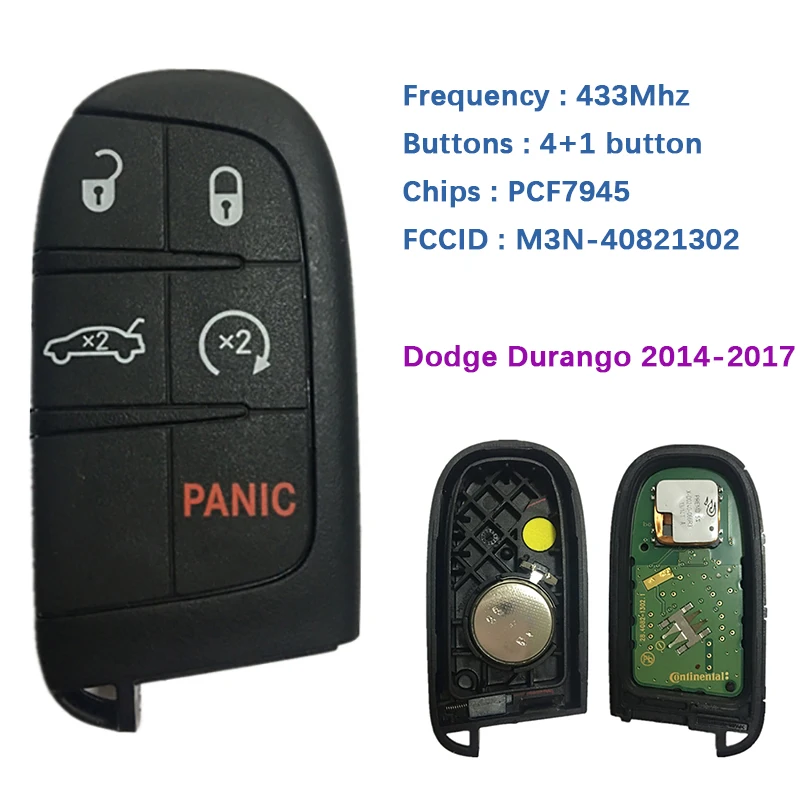 Оригинальный 5-кнопочный смарт-ключ Dodge CN087004 для 2014-2017 Durango с чипом PCF7945 433 МГц |