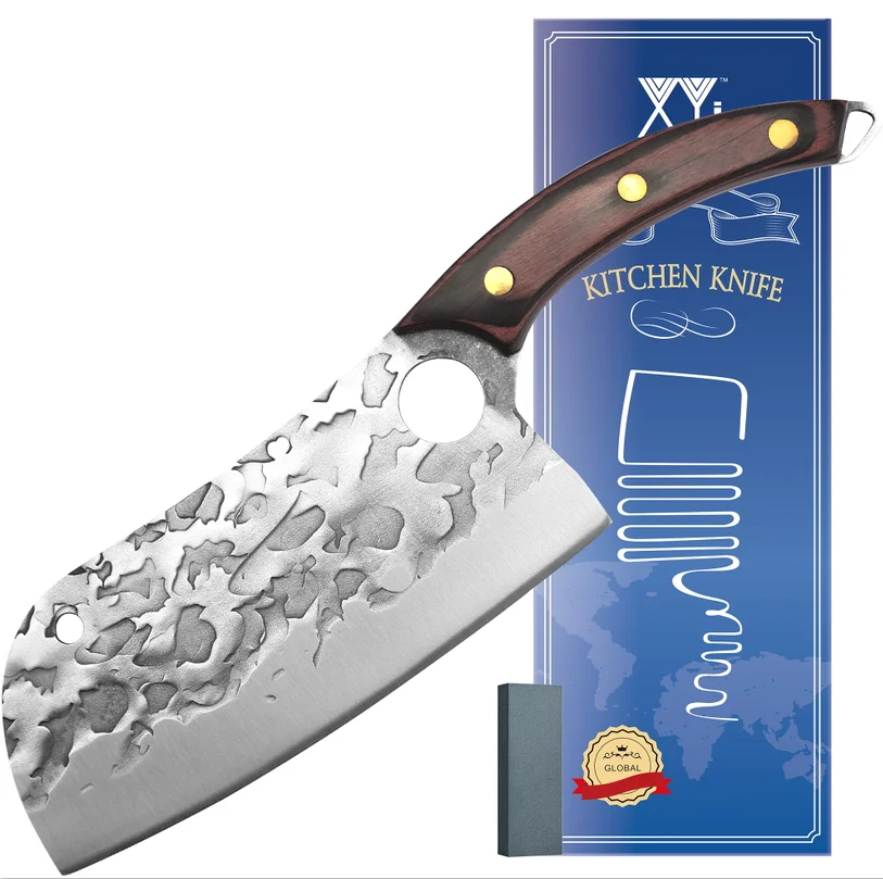 

7'' Slicing Knife Meat Cleaver Stainless Steel Knives Set Full Tang Chef Butcher Knife Wooden Handle Hammer Blade Cooking Knife