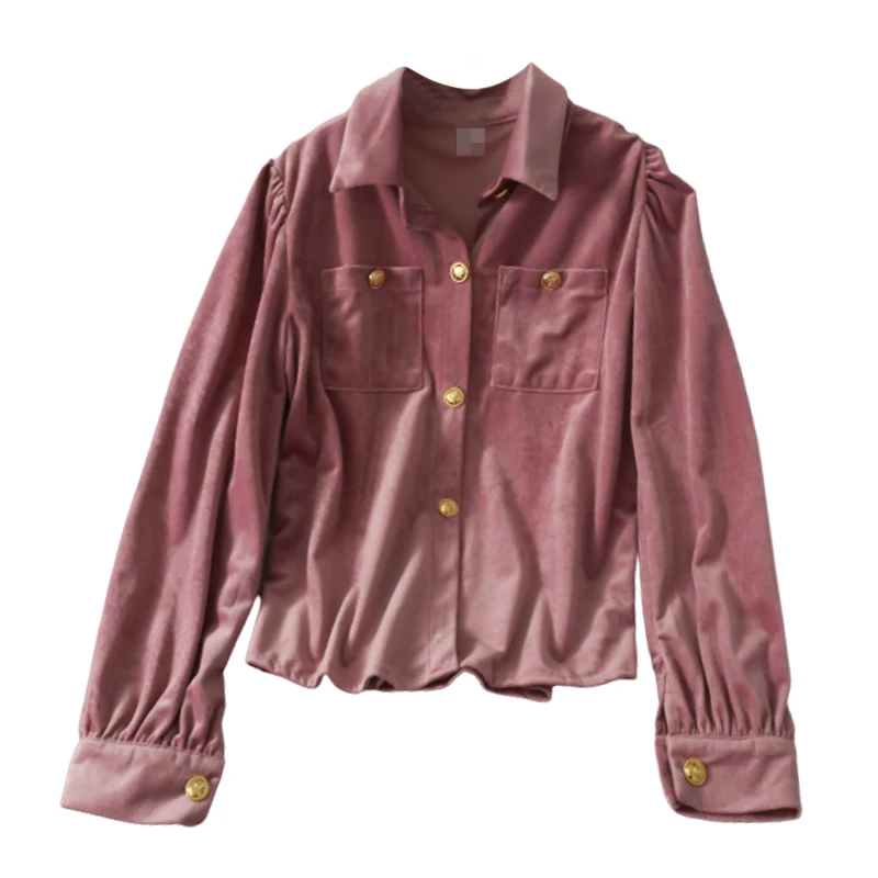

ancient ways pleuche single-breasted cardigan female 2020 new base coat lapel loose long-sleeved shirt in the autumn