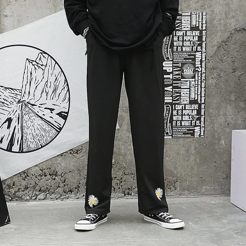 

Korean streetwear men black joggers mens pants loose casual print pants ankle length trousers sport straight couple sweatpants