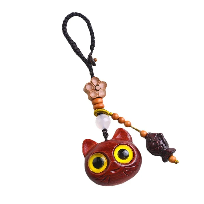 Chinese elements retro red sandalwood mobile phone pendant cat cute fish unisex net celebrity creative small gift phone chain