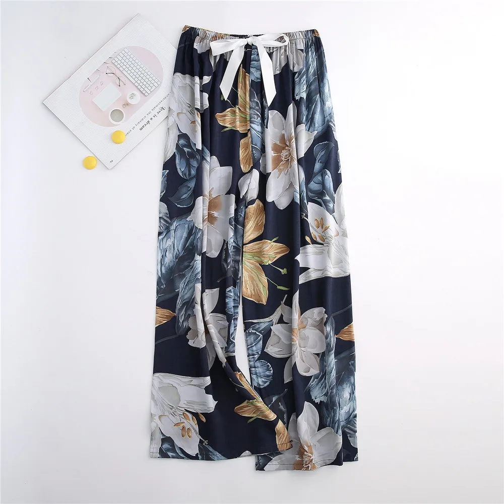 

Spring Summer Sleep Wear Women Pajama Printed Loose Sleeping Bottoms Cotton Pants Female Calf-Length Pants Lounge Home Wear 2021