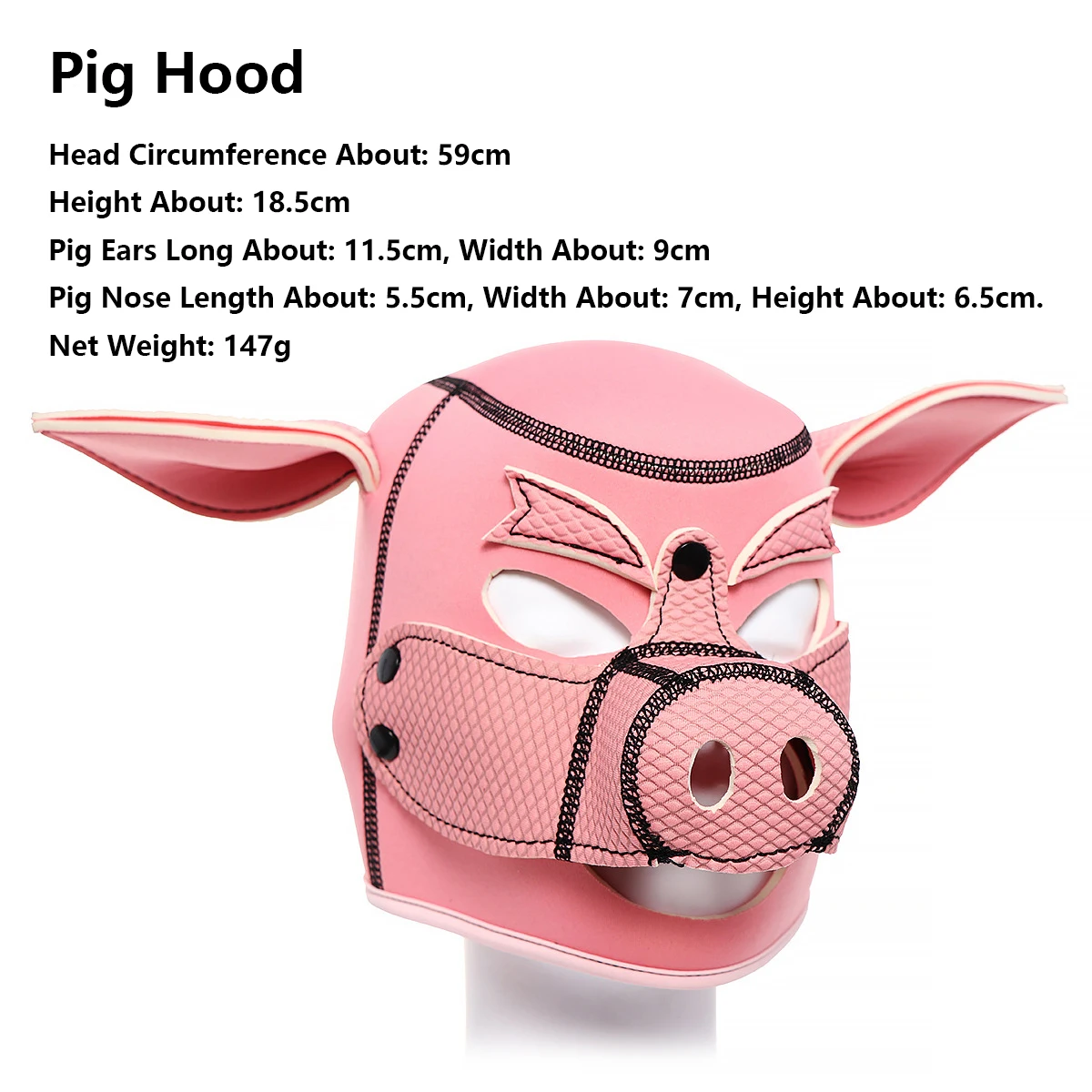 

2021 New Piggy Play Pink Pig Hood Mask Slave Full Head With Ears Bondage Neoprene Headgear Party Sex Mask Pet Role Play Sex Toys