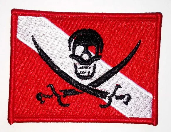 (5 pcs) SCUBA DIVING PIRATE FLAG iron on PATCH JOLLY ROGER embroidered DIVER DOWN SKULL ( about 8.9 * 6.6 cm)