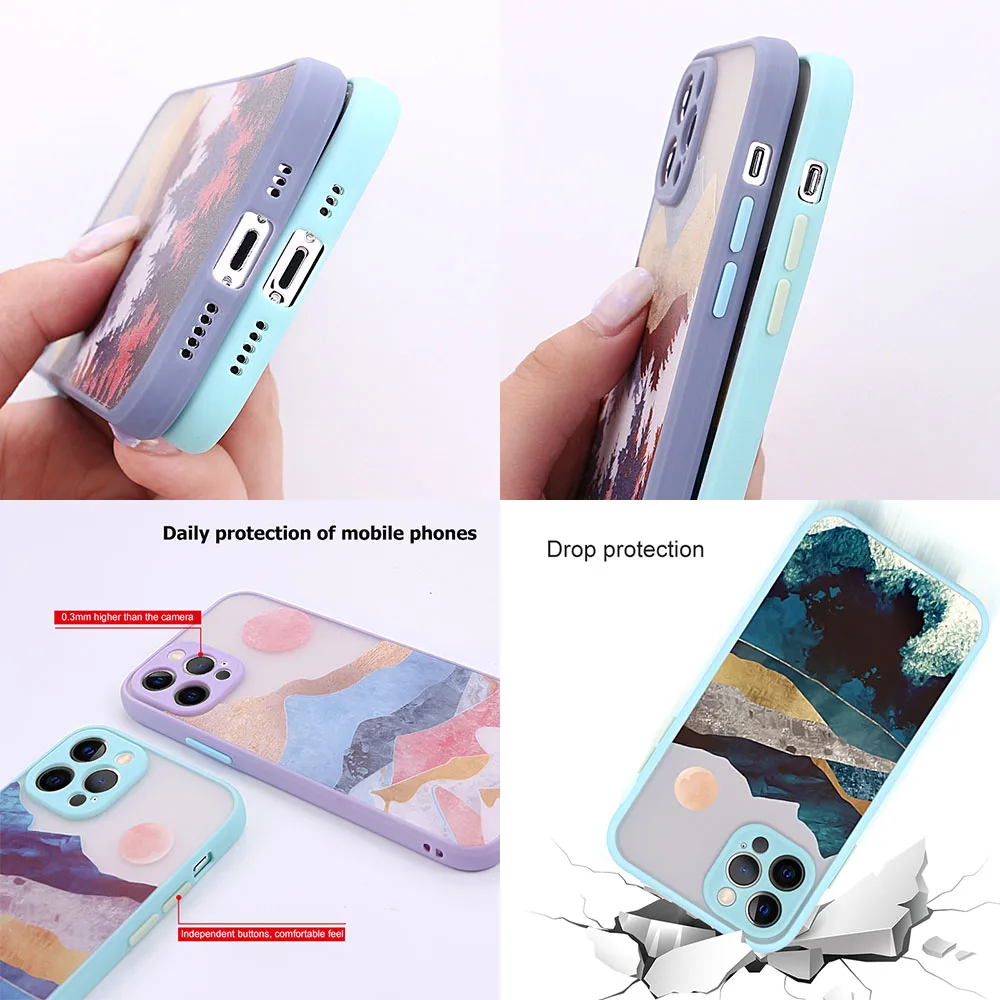 

Hand Painted Funda Phone Case For iPhone 12 11 pro MAX Mini X XS MAX XR Scenery Cover Hard Case For iPhone 7 8 Plus SE 2020