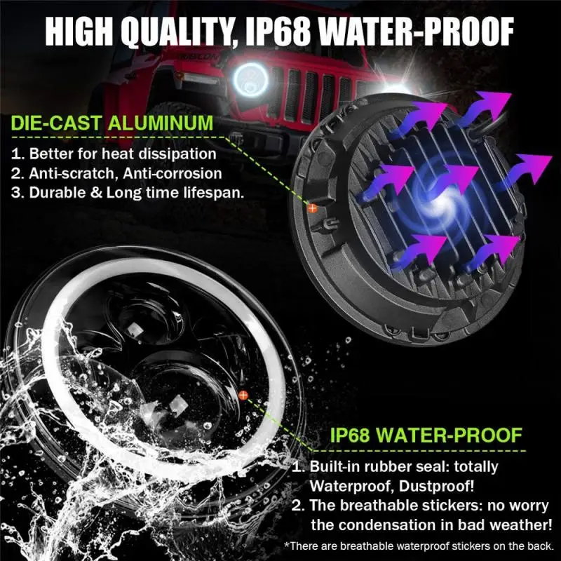 

7 Inch LED Headlights DRL Hi/Lo Beam 150W Round Headlights Angel Eyes For Davidson Honda Yamaha Jeep Wrangler Motorcycle