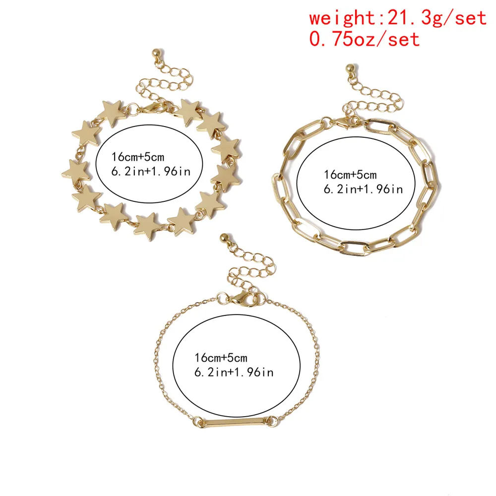 

3Pcs/Set High Quality Star Chunky Chain Bracelets Set for Women Armband Punk Metal Link Bracelet Bangle Fashion Hand Jewely