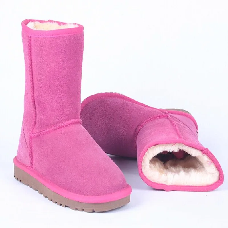 Hot Pink Австралийские классические Водонепроницаемые зимние ботинки из натуральной воловьей кожи; женские ботинки; теплые зимние ботинки для женщин; большие размеры 35-44 - Цвет: Hot Pink