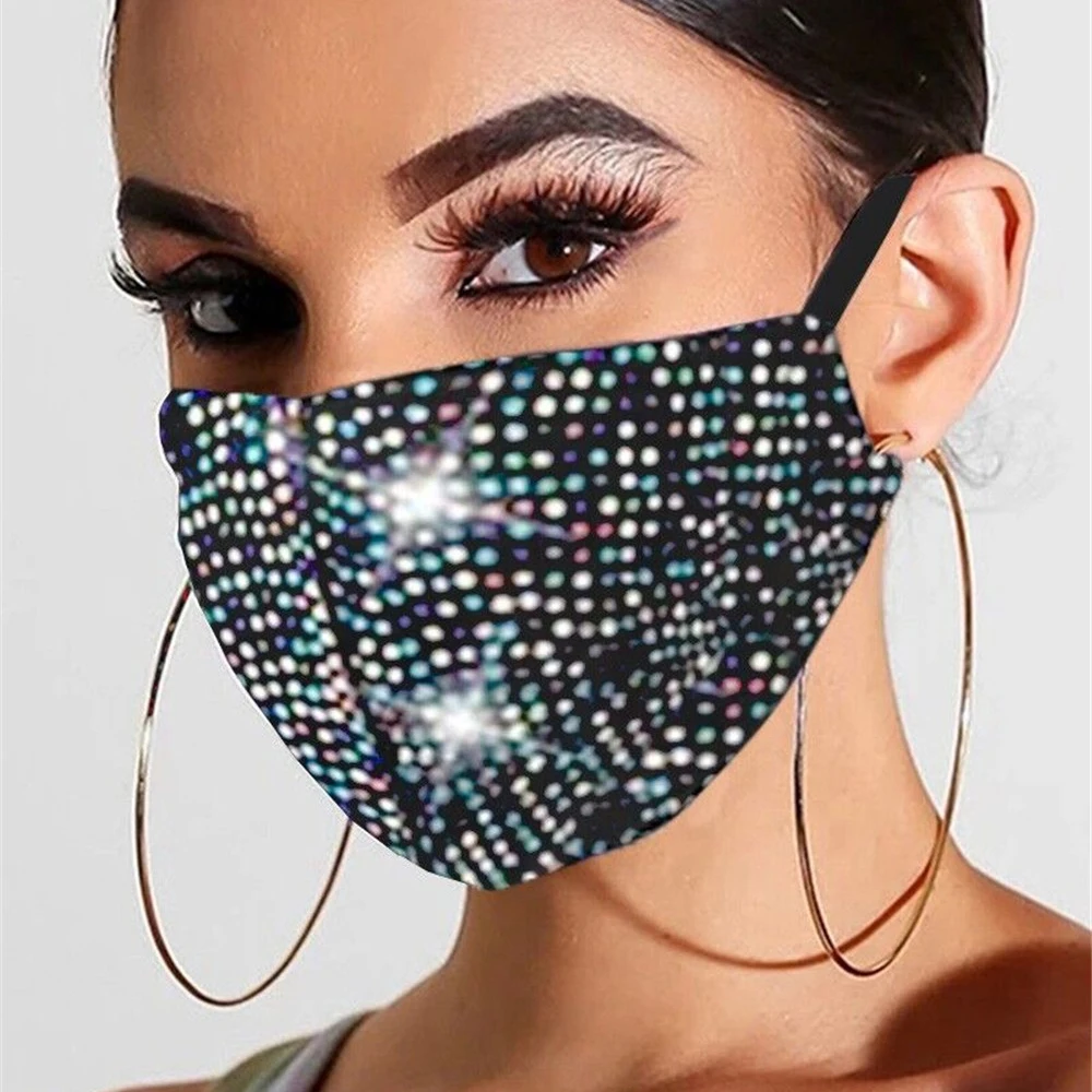 

Luxury Jewelry Bling Rhinestone Mask Halloween for Women Fashion Elastic Mask Crystal Decorative Mask Dancer Party