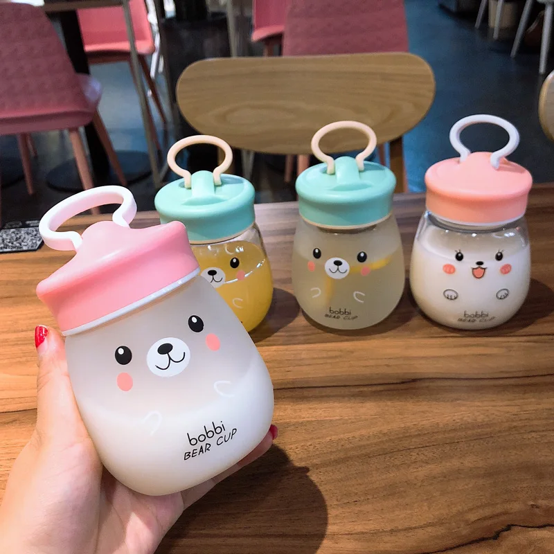 Kawaii стеклянная бутылка для воды, портативная чашка с милым медведем, чайное ситечко, герметичная Питьевая Бутылка для девочек, студентов, детей