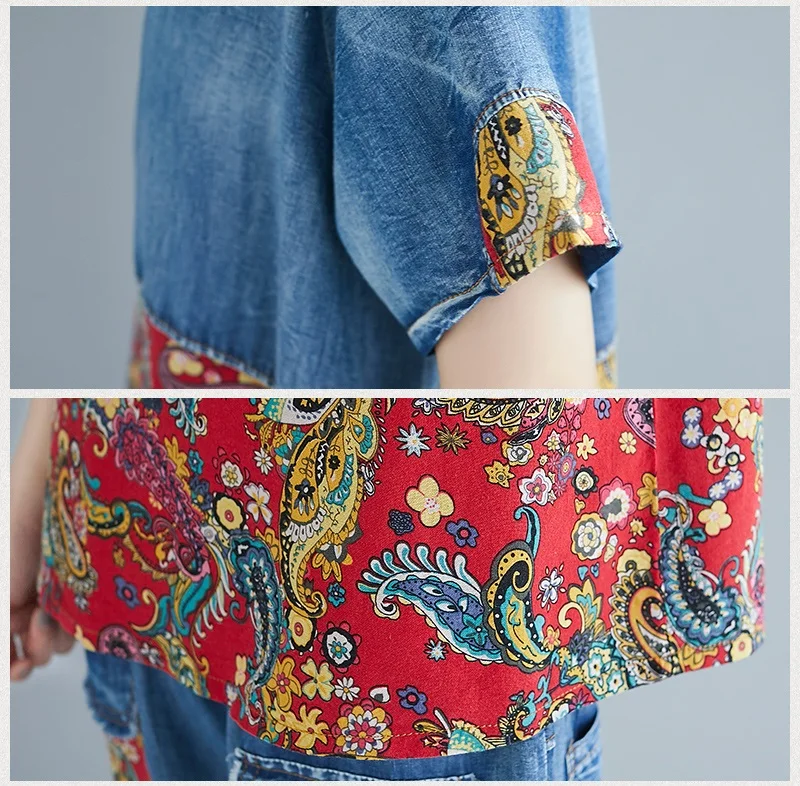 

denim plus size vintage summer casual 2 two piece set loose tee t shirt women t-shirt ladies tshirt 2021 tops Ripped jeans pants