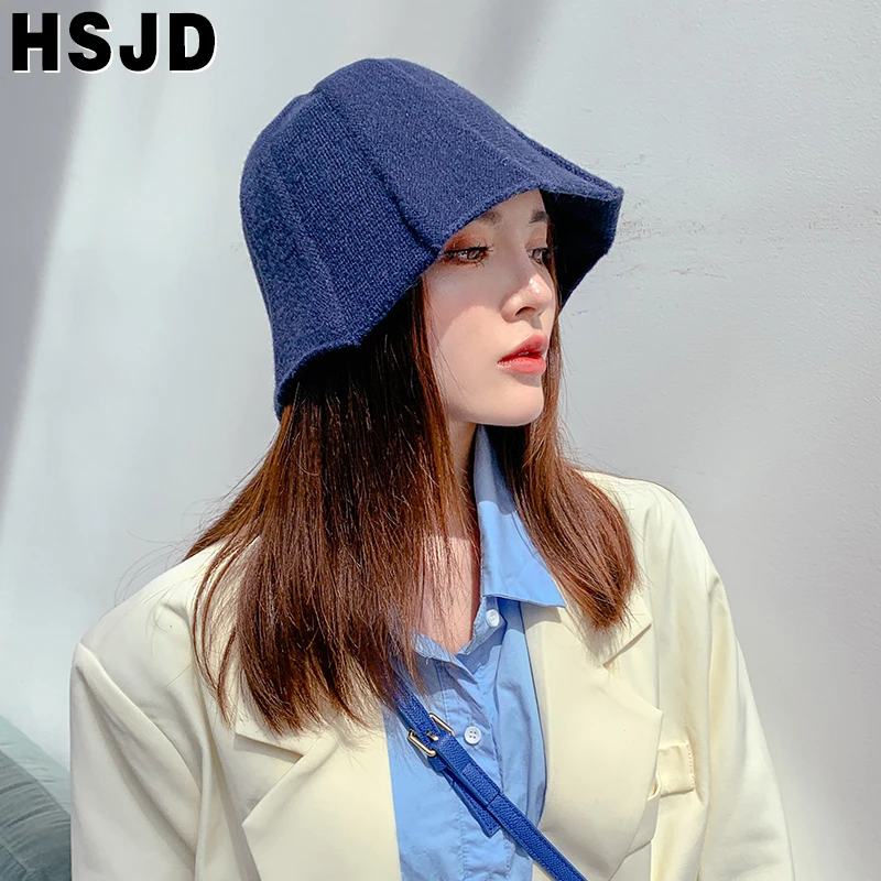 Solid Color Knitted Hats Vintage Bucket Hat Women's Autumn and Winter Fisherman Hat Fashion Skullies Casual Outdoor Female Cap