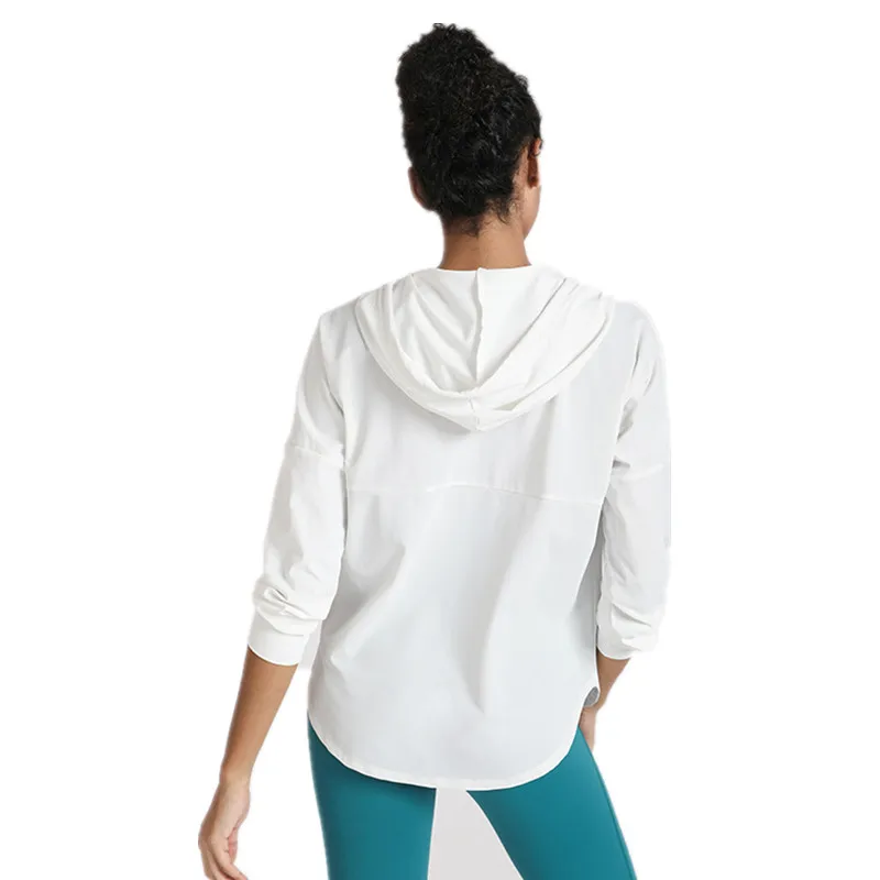 

Yoga Fitness Jacket Women Loose Zipper Running Workout Cardigan Long Sleeve Training Sports Top Gym Clothes Casual hooded shirt