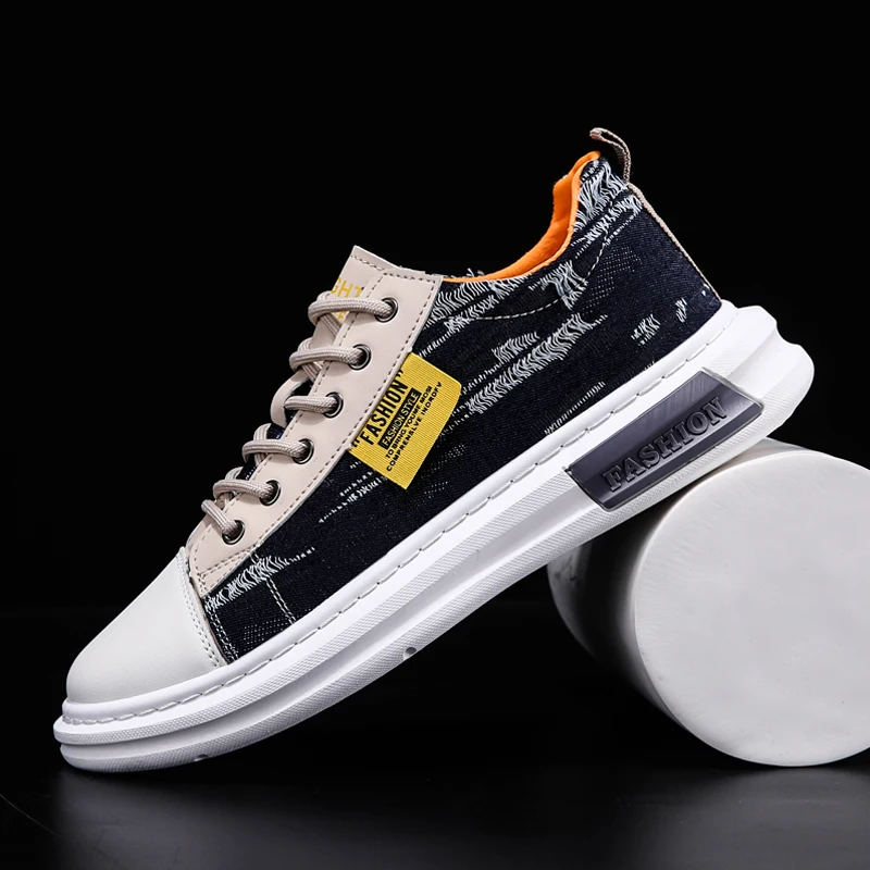 

Мужские повседневные холщовые туфли, дышащие, на шнуровке, Модная Джинсовая обувь, черные, осень