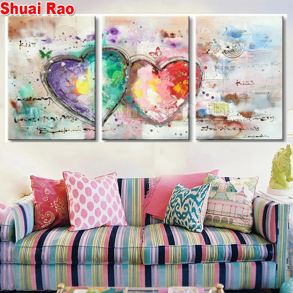 

diy diamond painting 3pcs/set, Abstract Canvas Wall Art Colorful Heart Picture cross stitch mosaic embroidery wedding gift