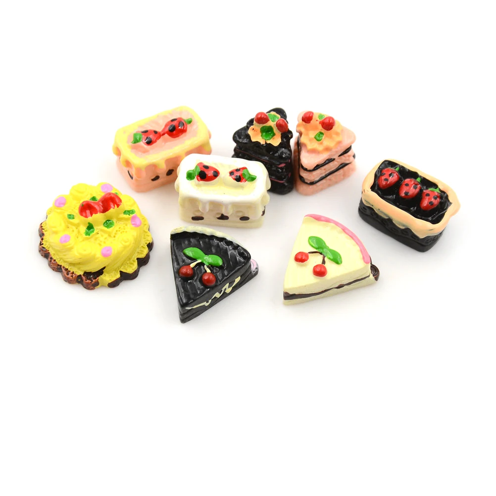 

8 шт., 3D полимерные миниатюрные продукты для творчества, различные ароматизированные шоколадные клубники, вишневые пироги, миниатюрный торт...