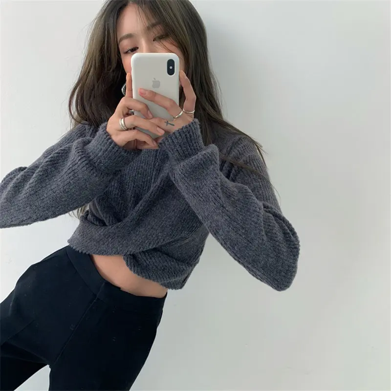 Вязаные джемперы HziriP Chic свободные базовые зимние повседневные с высокой талией и