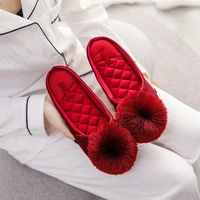 elegant women house slippers tassel ball pom pom home bedroom flat shoes non slip solid indoor ladies slides mules