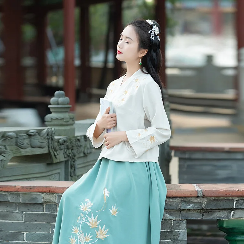 Белый традиционный китайский костюм hanfu Женский Dynastie Tang современный Улучшенный