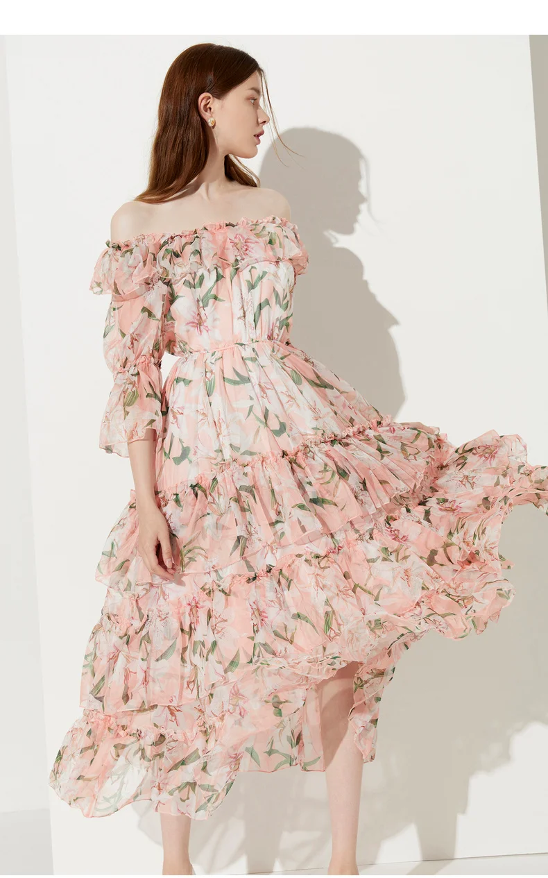 MIUXIMAO Цветочное платье 2020 летнее наивысшего качества Новое поступление розовое с