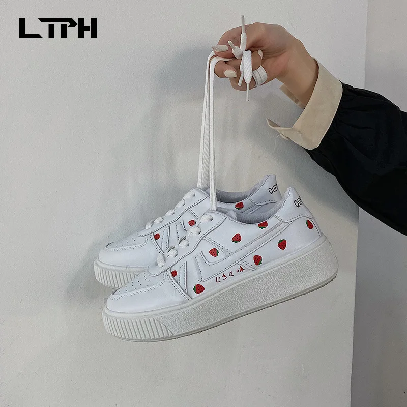LTPH 2020 Summer new arrival fashion vulcanized pu leather muffin women shoes lace casual Lace-Up strawberry board sneakers | Обувь