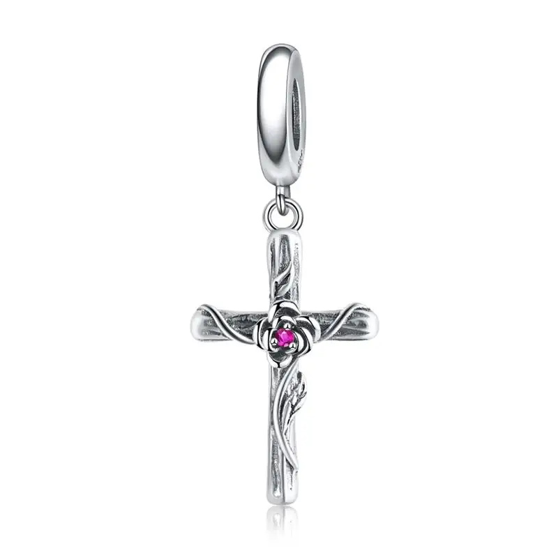 rose cross charm DALARAN 925 пробы серебро CZ прозрачные губы Любовь Подвеска с поцелуем Шарм для женщин модные подвески для изготовления украшений Braclelet& ожерелье - Цвет камня: rose cross charm