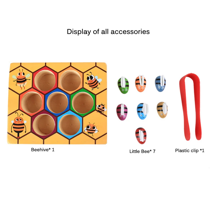 

Wooden Learning Educational Beehive Games Jigsaws Kids Hive Game Board Montessori Toys Color Cognition Clip Small Bee Jigsaw Toy