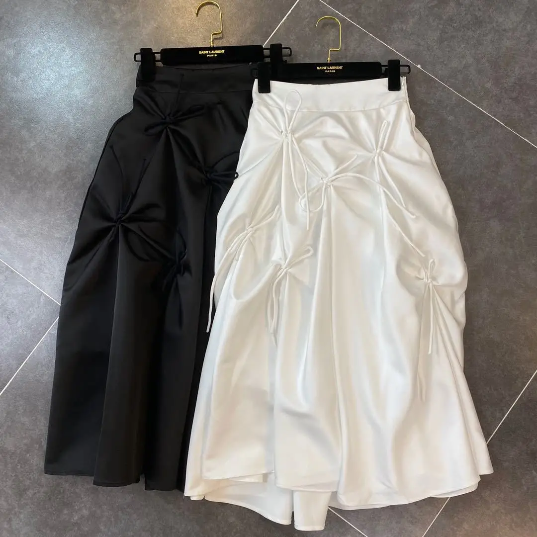 

High Street Wear Ruched Skirt Sexy Mini Skirts 2021 Summer Solid High Waist A Line Pleated Skirts Women